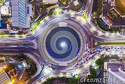 Hotel Indonesia with crowded vehicles at night Editorial Stock Photo