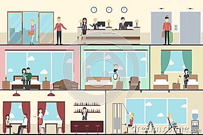 Hotel interior set. Vector Illustration