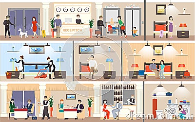 Hotel interior set. Vector Illustration