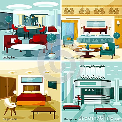 Hotel Interior 2x2 Design Concept Vector Illustration