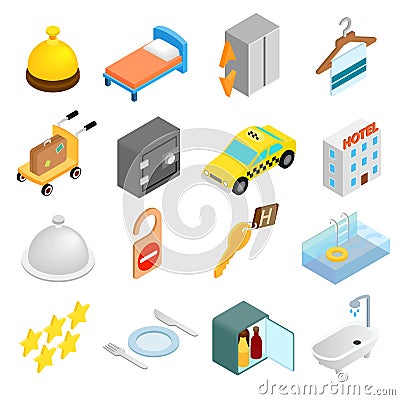 Hotel isometric 3d icons set Stock Photo