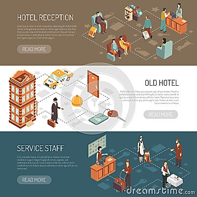 Hotel Isometric Horizontal Banners Vector Illustration