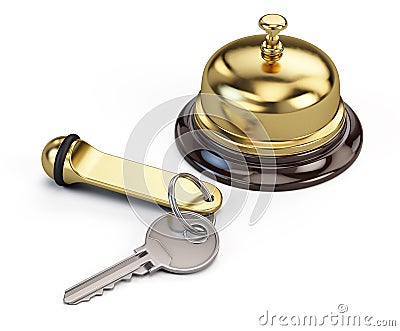 Hotel key and reception bell Stock Photo