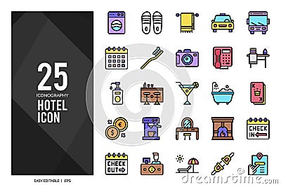 25 Hotel Lineal Color icon pack. vector illustration Vector Illustration