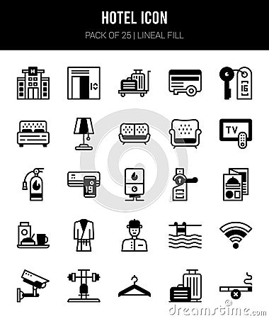 25 Hotel Lineal Fill icons Pack vector illustration Vector Illustration