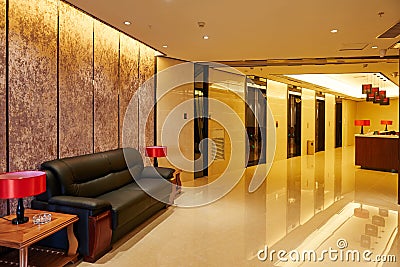 Hotel lobby and elevator doors furniture Stock Photo