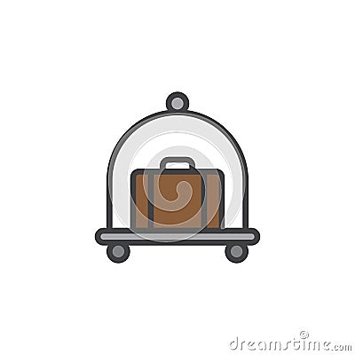 Hotel luggage cart with suitcase filled outline icon Vector Illustration