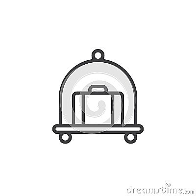 Hotel luggage cart with suitcase line icon Vector Illustration