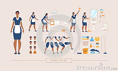 Hotel Maid Character Constructor Flat Vector Set Stock Photo