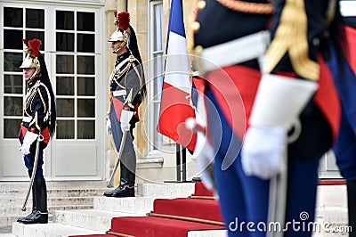 Hotel Matignon Republican Guards of honor Editorial Stock Photo