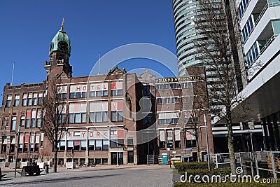 Hotel New York at former terminal building of the Holland Amerika Lijn on the wilhelmina harbor in the port of Rotterdam Editorial Stock Photo