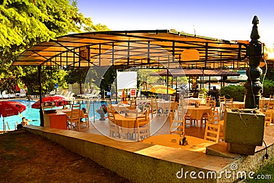 Hotel outdoor pool restaurant Editorial Stock Photo