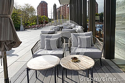 Hotel outdoor waiting room with sofa Stock Photo