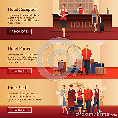 Hotel Personnel Flat Banners Vector Illustration