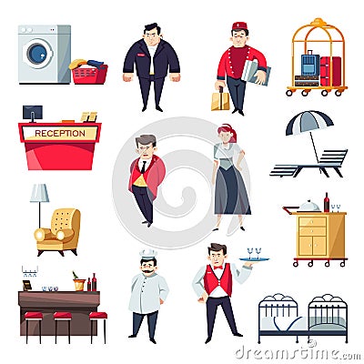 Hotel personnel and vector interior furniture Vector Illustration