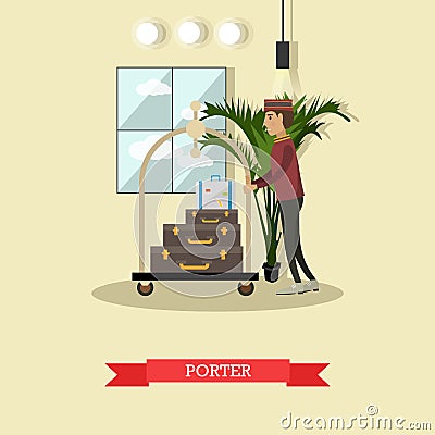 Hotel porter concept vector illustration in flat style. Vector Illustration