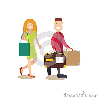 Hotel porter vector illustration in flat style Vector Illustration