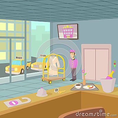 Hotel reception concept, cartoon style Vector Illustration
