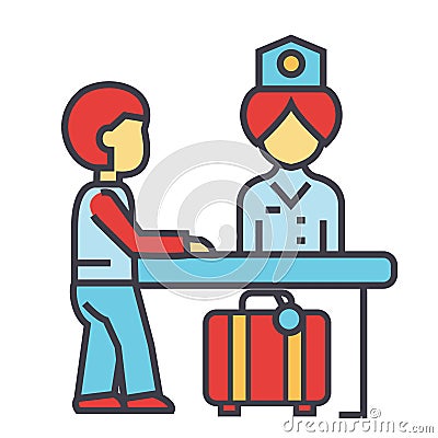 Hotel reception, receptionist at the table concept. Vector Illustration