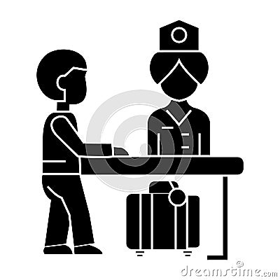 Hotel reception, receptionist at the table icon, vector illustration, sign on isolated background Vector Illustration