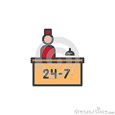 Hotel reception service and receptionist filled outline icon Vector Illustration