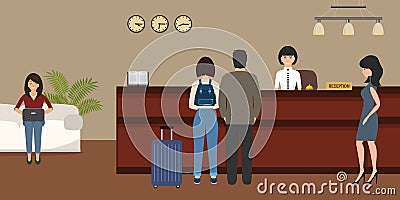 Hotel reception. Travel, hospitality, hotel booking concept Vector Illustration