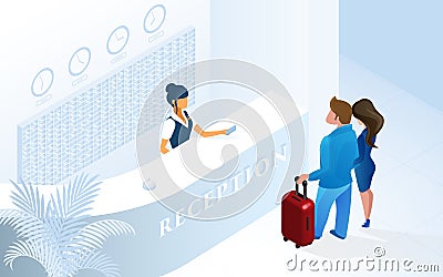 Hotel Reception Woman Receptionist at Counter Vector Illustration