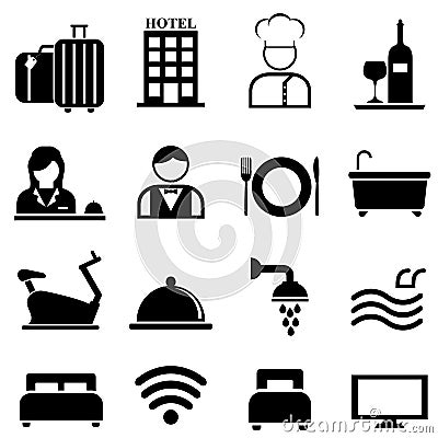 Hotel, resort and hospitality icon set Vector Illustration