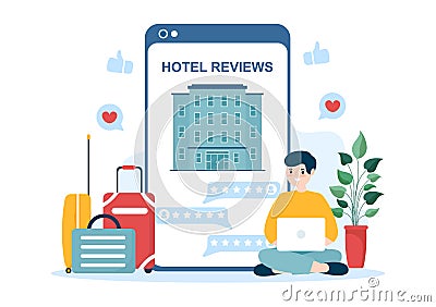 Hotel Review with Rating Service, User Satisfaction to Rated Customer, Product or Experience in Cartoon Hand Drawn Illustration Vector Illustration