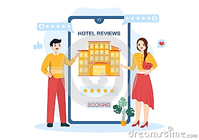 Hotel Review with Rating Service, User Satisfaction to Rated Customer, Product or Experience in Cartoon Hand Drawn Illustration Vector Illustration