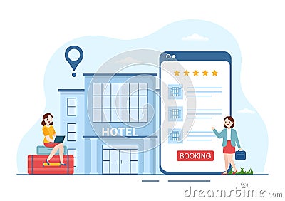 Hotel Review with Rating Service, User Satisfaction to Rated Customer, Product or Experience in Cartoon Hand Drawn Illustration Vector Illustration