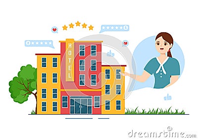 Hotel Review with Rating Service, User Satisfaction to Rated Customer, Product or Experience in Cartoon Hand Drawn Illustration Vector Illustration