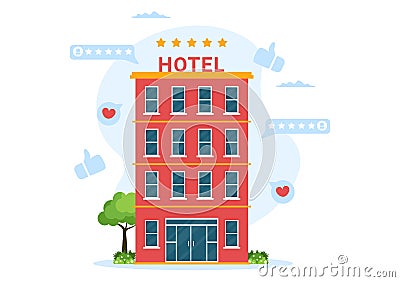 Hotel Review with Rating Service, User Satisfaction to Rated Customer, Product or Experience in Cartoon Hand Drawn Illustration Vector Illustration