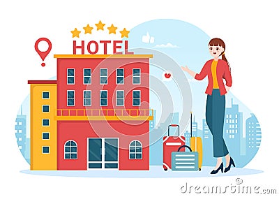 Hotel Review with Rating Service, User Satisfaction to Rated Customer, Product or Experience in Cartoon Hand Drawn Illustration Vector Illustration