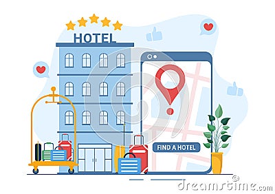 Hotel Review with Rating Service, User Satisfaction to Rated Customer, Product or Experience in Cartoon Hand Drawn Illustration Vector Illustration