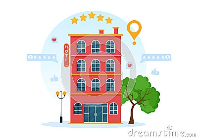 Hotel Review with Rating Service, User Satisfaction to Rated Customer, Product or Experience in Cartoon Hand Drawn Illustration Vector Illustration