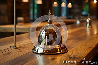 Hotel ring bell on counter desk at front reception Stock Photo