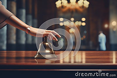 Hotel ring bell on counter desk at front reception Stock Photo