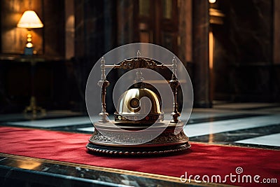 Hotel ring bell on counter desk at front reception Stock Photo