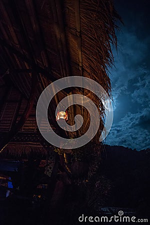 The hotel on the River Kwai by night Stock Photo