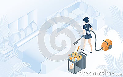 Maid Hotel Room Cleaning Service Illustration Vector Illustration