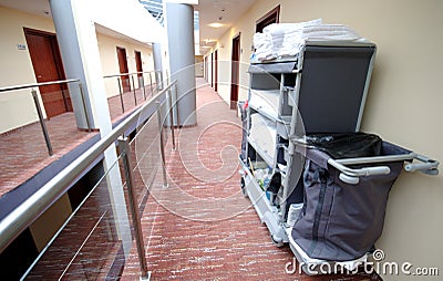 Hotel room cleaning trolley Stock Photo