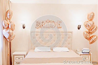 Hotel Room for First Night of New Married Couple Stock Photo