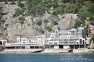 hotel by the sea houses hotels and motels near coast of black in ukraine photo was taken boat into during boat ride Stock Photo