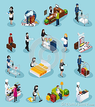 Hotel Service Isometric Icon Set Vector Illustration