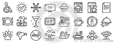 Hotel service line icons. Wi-Fi, Air conditioning and Coffee maker machine. Vector Vector Illustration