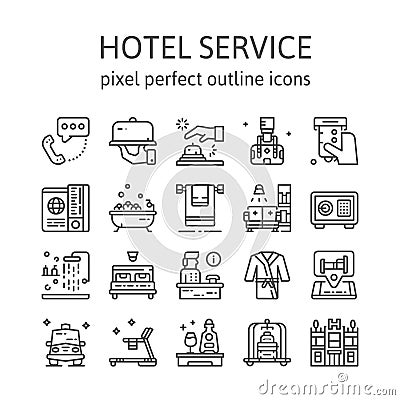 HOTEL SERVICE : Outline icons , pictogram and symbol collection. Vector Illustration