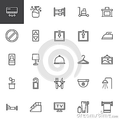 Hotel service outline icons set Vector Illustration