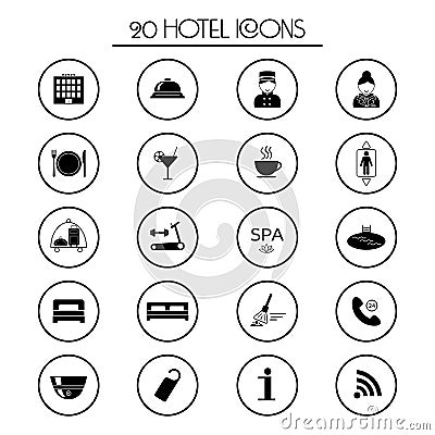 20 hotel services icons. Isolated. Vector Vector Illustration