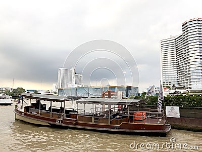 Shuttle boat at riverside in Bangkok Editorial Stock Photo